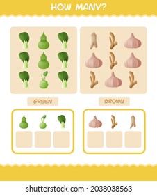 How many cartoon vegetables. Counting game. Educational game for pre shool years kids and toddlers
