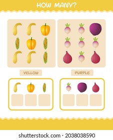 How many cartoon vegetables. Counting game. Educational game for pre shool years kids and toddlers
