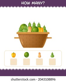 How many cartoon vegetables. Counting game. Educational game for pre shool years kids and toddlers