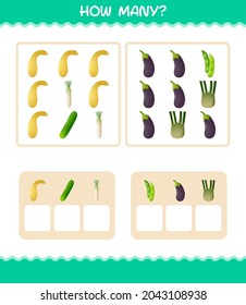 How many cartoon vegetables. Counting game. Educational game for pre shool years kids and toddlers
