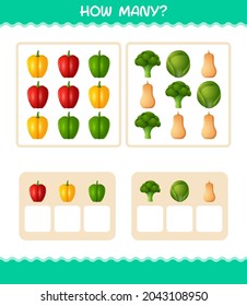 How many cartoon vegetables. Counting game. Educational game for pre shool years kids and toddlers