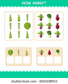 Cuántas verduras de dibujos animados. Juego de conteo. Juego educativo para niños y niños en edad preescolar