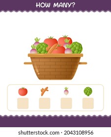 How many cartoon vegetables. Counting game. Educational game for pre shool years kids and toddlers