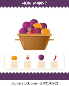 How many cartoon vegetables. Counting game. Educational game for pre shool years kids and toddlers
