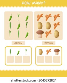 How many cartoon vegetables. Counting game. Educational game for pre shool years kids and toddlers