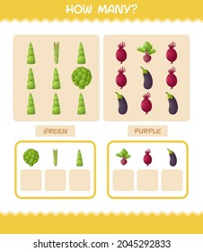 How many cartoon vegetables. Counting game. Educational game for pre shool years kids and toddlers