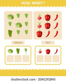How many cartoon vegetables. Counting game. Educational game for pre shool years kids and toddlers