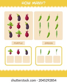 How many cartoon vegetables. Counting game. Educational game for pre shool years kids and toddlers