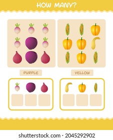 Cuántas verduras de dibujos animados. Juego de conteo. Juego educativo para niños y niños en edad preescolar