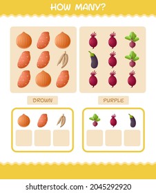How many cartoon vegetables. Counting game. Educational game for pre shool years kids and toddlers