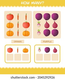 Cuántas verduras de dibujos animados. Juego de conteo. Juego educativo para niños y niños en edad preescolar