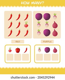 How many cartoon vegetables. Counting game. Educational game for pre shool years kids and toddlers
