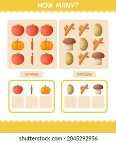 How many cartoon vegetables. Counting game. Educational game for pre shool years kids and toddlers