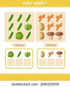 How many cartoon vegetables. Counting game. Educational game for pre shool years kids and toddlers