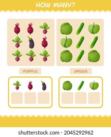 How many cartoon vegetables. Counting game. Educational game for pre shool years kids and toddlers