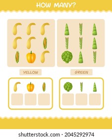 How many cartoon vegetables. Counting game. Educational game for pre shool years kids and toddlers