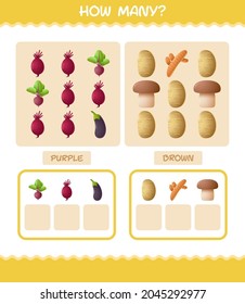 How many cartoon vegetables. Counting game. Educational game for pre shool years kids and toddlers