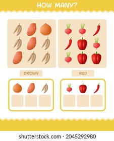 How many cartoon vegetables. Counting game. Educational game for pre shool years kids and toddlers