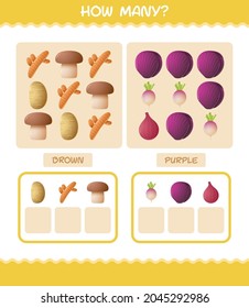 How many cartoon vegetables. Counting game. Educational game for pre shool years kids and toddlers