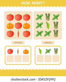 How many cartoon vegetables. Counting game. Educational game for pre shool years kids and toddlers