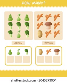 How many cartoon vegetables. Counting game. Educational game for pre shool years kids and toddlers