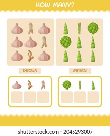 How many cartoon vegetables. Counting game. Educational game for pre shool years kids and toddlers
