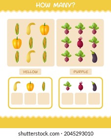 How many cartoon vegetables. Counting game. Educational game for pre shool years kids and toddlers