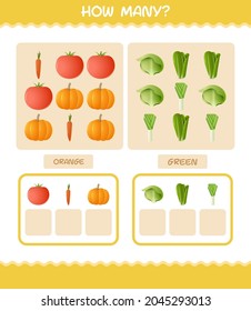How many cartoon vegetables. Counting game. Educational game for pre shool years kids and toddlers
