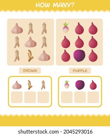 How many cartoon vegetables. Counting game. Educational game for pre shool years kids and toddlers