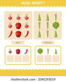 How many cartoon vegetables. Counting game. Educational game for pre shool years kids and toddlers
