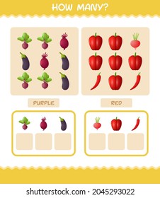 How many cartoon vegetables. Counting game. Educational game for pre shool years kids and toddlers