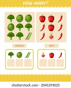 How many cartoon vegetables. Counting game. Educational game for pre shool years kids and toddlers