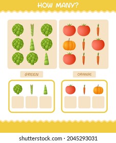 How many cartoon vegetables. Counting game. Educational game for pre shool years kids and toddlers