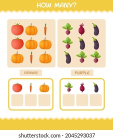 How many cartoon vegetables. Counting game. Educational game for pre shool years kids and toddlers