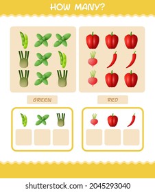 How many cartoon vegetables. Counting game. Educational game for pre shool years kids and toddlers