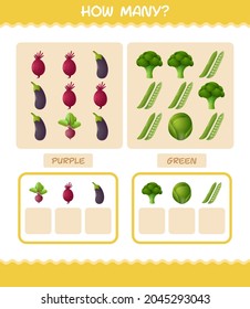 How many cartoon vegetables. Counting game. Educational game for pre shool years kids and toddlers