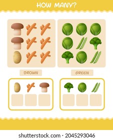 How many cartoon vegetables. Counting game. Educational game for pre shool years kids and toddlers