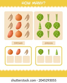 How many cartoon vegetables. Counting game. Educational game for pre shool years kids and toddlers