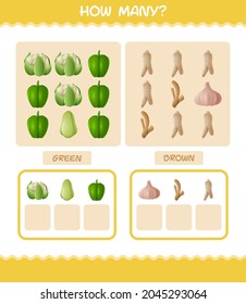 How many cartoon vegetables. Counting game. Educational game for pre shool years kids and toddlers