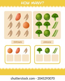 How many cartoon vegetables. Counting game. Educational game for pre shool years kids and toddlers
