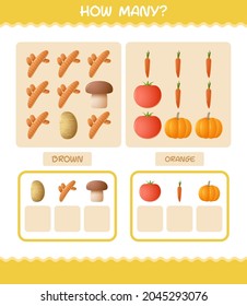 Cuántas verduras de dibujos animados. Juego de conteo. Juego educativo para niños y niños en edad preescolar
