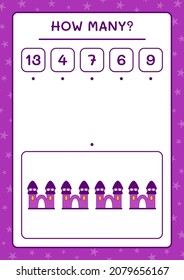 How many Castle, game for children. Vector illustration, printable worksheet