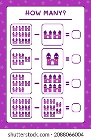 How many Castle, game for children. Vector illustration, printable worksheet