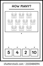How many Castle, game for children. Vector illustration, printable worksheet