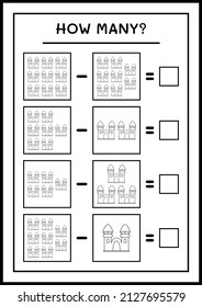 How many Castle, game for children. Vector illustration, printable worksheet