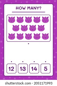 How many Cat, game for children. Vector illustration, printable worksheet