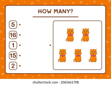 How many Cat, game for children. Vector illustration, printable worksheet