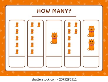 How many Cat, game for children. Vector illustration, printable worksheet
