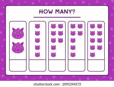 How many Cat, game for children. Vector illustration, printable worksheet