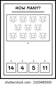 How many Cat, game for children. Vector illustration, printable worksheet
